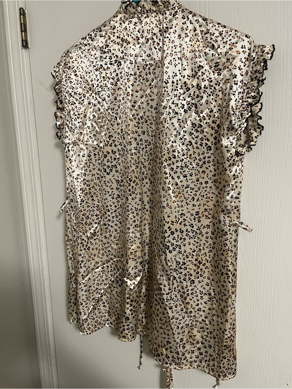 Satin Cream Animal-Print Ruffle Robe - Picture 5 of 5